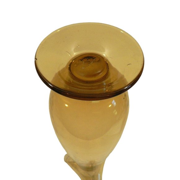 Vase Art Glass Gold Yellow Tall Folded Lip top Mid-Century - Picture 8 of 12